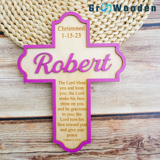 Christening Cross, Personalized Wooden Cross For Baptism Gift