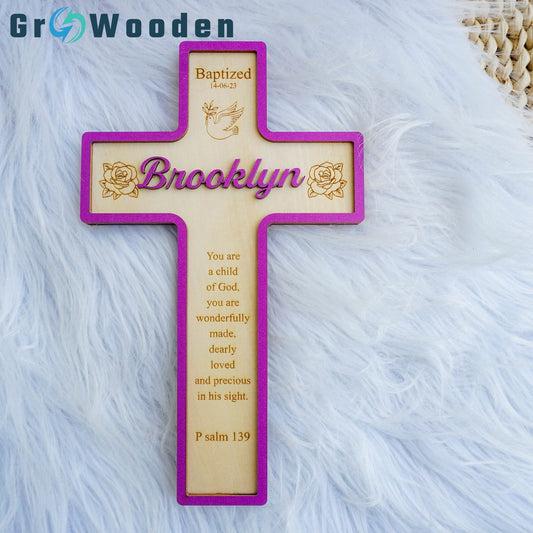 Personalized Baptism Cross, Christening Cross with Baptism, Wooden Baptism Cross
