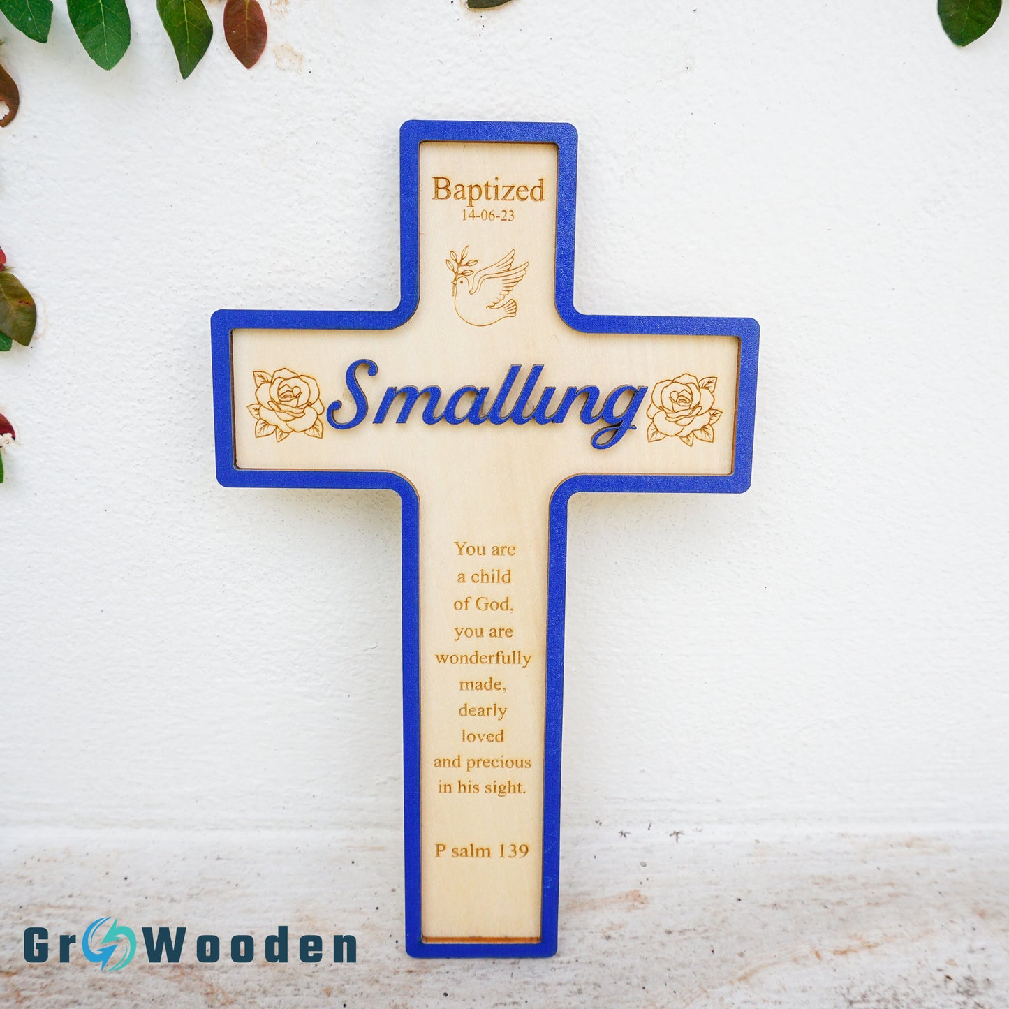 Christening Cross with Baptism, Wooden Baptism Cross