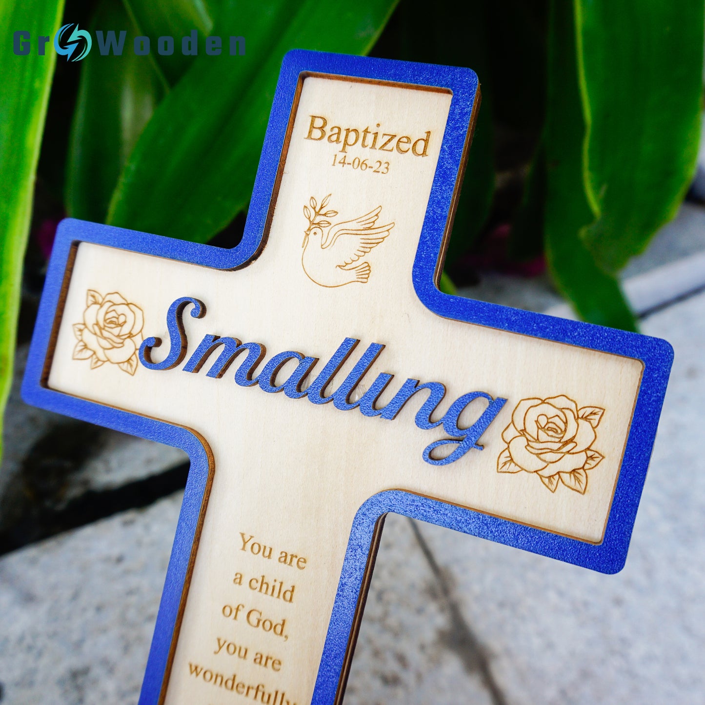 Christening Cross with Baptism, Wooden Baptism Cross