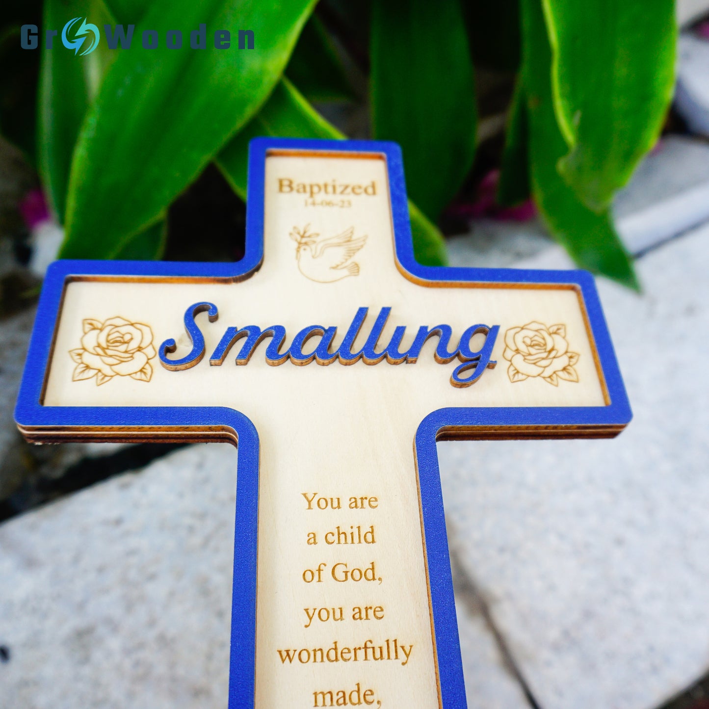 Christening Cross with Baptism, Wooden Baptism Cross