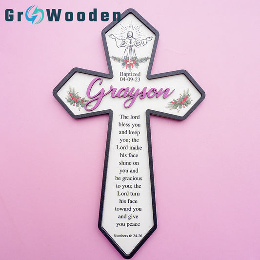 Wooden Cross Gift, Christening Cross with Baptism Date and Name, Baptism Gift