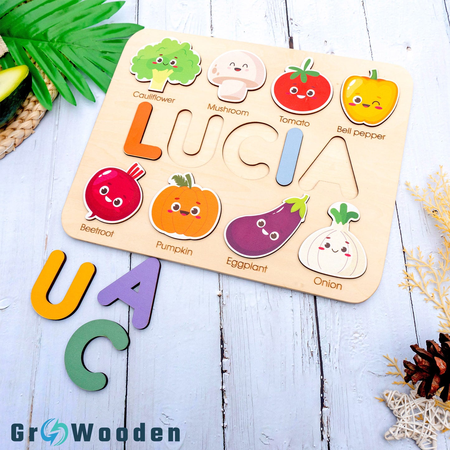 GRW-PZ51 Personalized Wooden Name Puzzle Gift for Baby